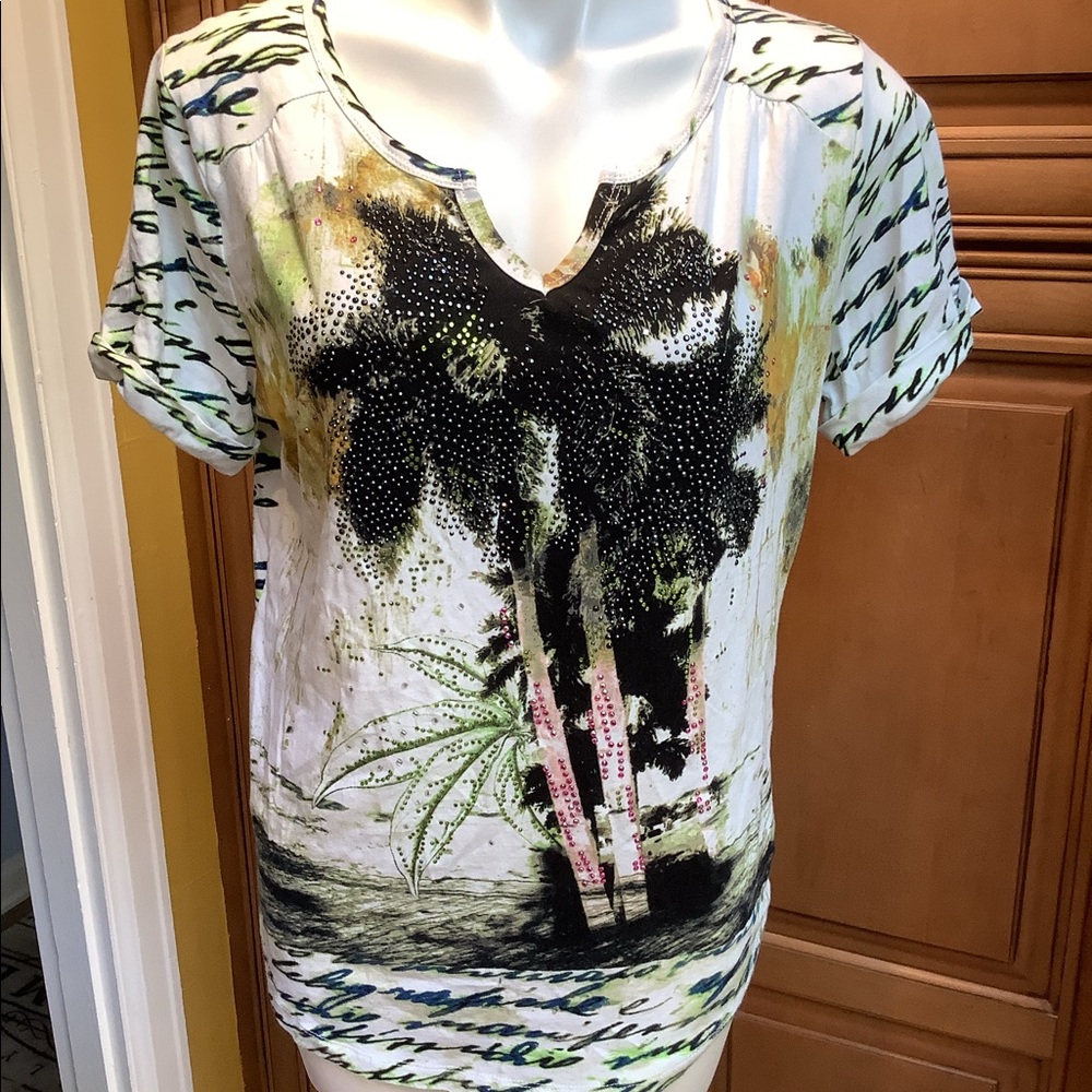 BLACK PALM TREE KNIT TOP WITH SPARKLES